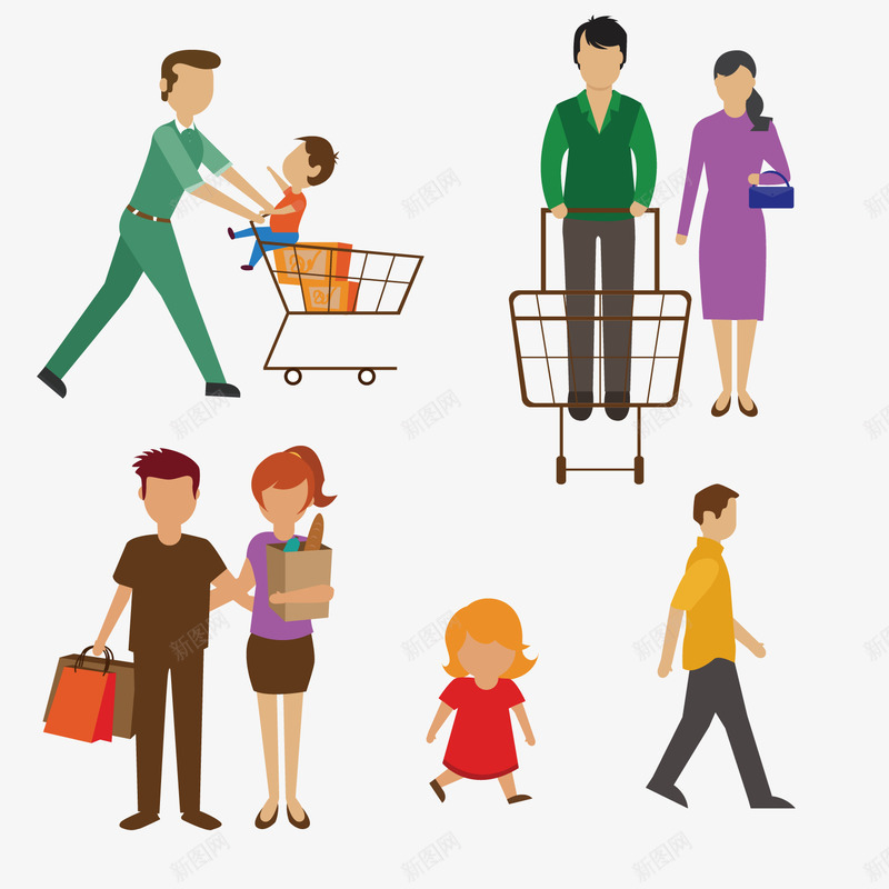 商场里不同形态的人png免抠素材_88icon https://88icon.com 人物 儿童 购物袋 购物车