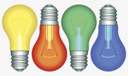 红蓝绿黄立体电器灯泡卡通手绘素材