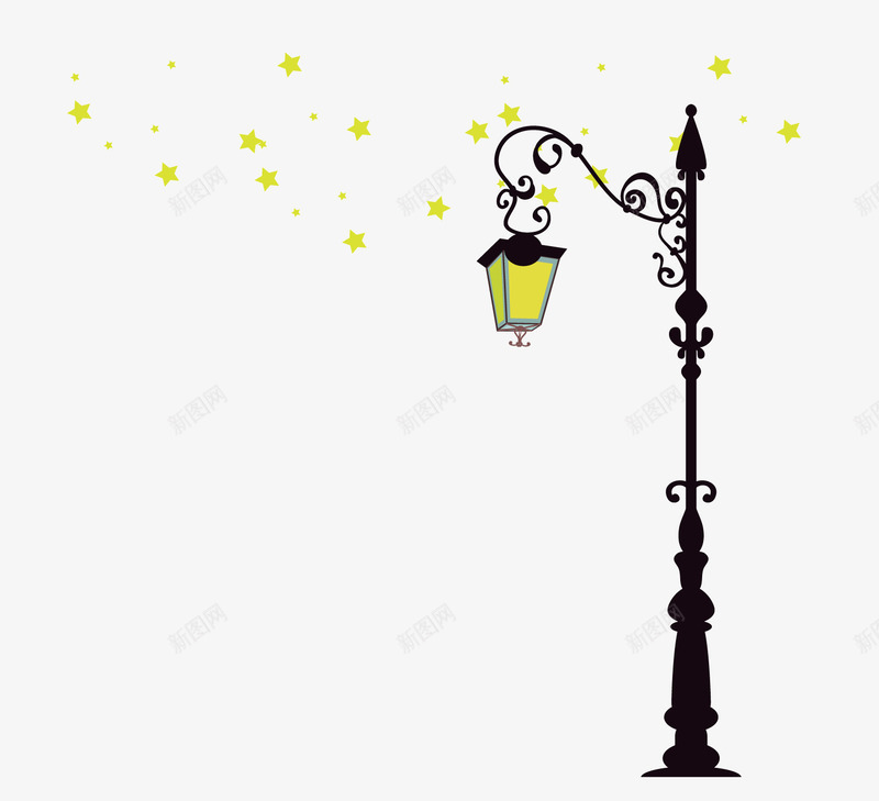 黑色路灯矢量图ai免抠素材_88icon https://88icon.com 星星 灯 灯光 矢量素材 路灯 黄色 黑夜 矢量图