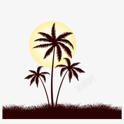 落日椰子树椰子树剪影背景装饰高清图片