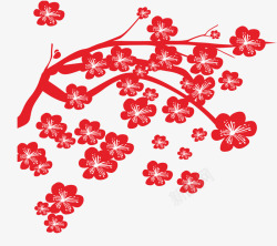 红色简约中国风花枝素材