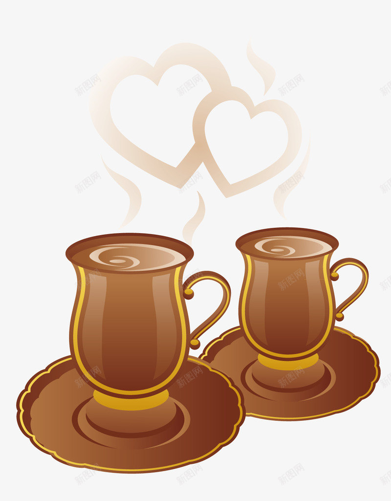 两杯冒着热气的咖啡png免抠素材_88icon https://88icon.com 两杯 心形 心形热气 棕色杯子 热咖啡 饮料