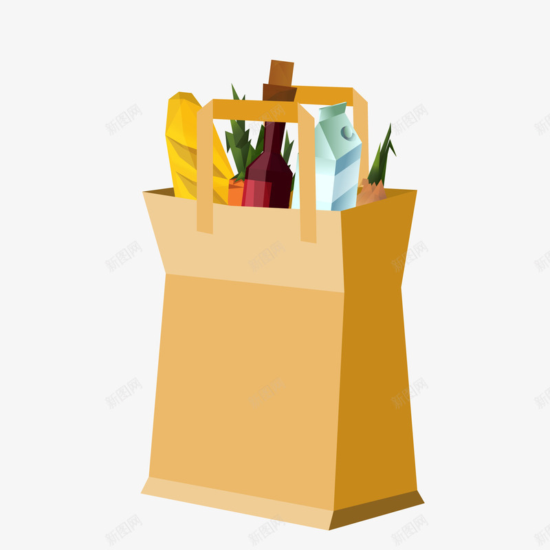 卡通购物袋矢量图ai免抠素材_88icon https://88icon.com 卡通 购买 购物 购物袋 超市 食物 矢量图