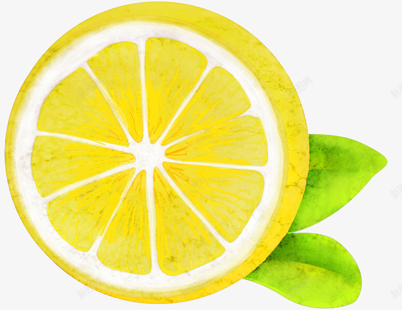 手绘黄色柠檬水果png免抠素材_88icon https://88icon.com 创意 卡通手绘 叶子 柠檬 水彩 水果 绿叶 食物 黄色
