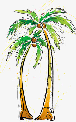 夏日手绘椰树矢量图素材