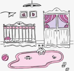 手绘粉色婴儿房矢量图素材