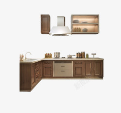 多层古典楼阁实木板整体厨柜高清图片