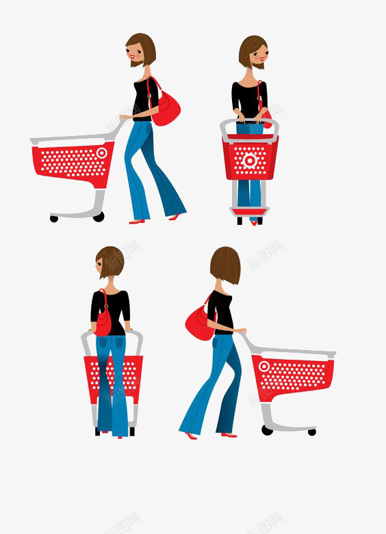 购物的女生png免抠素材_88icon https://88icon.com 卡通 女生 手绘 插画 购物 购物车 超市