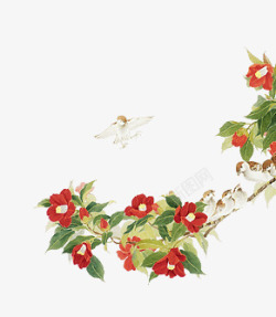 涂鸦水彩画植物花朵花枝素材