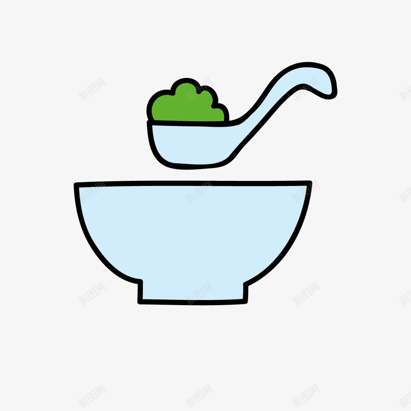 蓝色碗型矢量图ai免抠素材_88icon https://88icon.com 勺子 扁平化 手绘 线稿 蓝色 餐具 饮料 矢量图