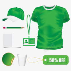 绿色T恤和帽子模板素材