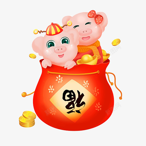 卡通手绘猪宝宝png免抠素材_88icon https://88icon.com 卡通 卡通手绘 小猪 猪宝宝 福猪 福袋 装饰背景