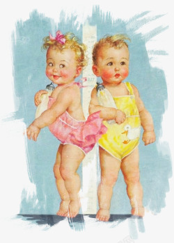 水彩双胞胎婴儿素材
