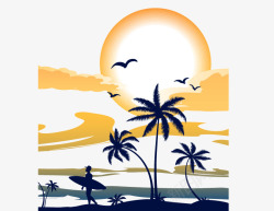 海燕剪影阳光椰子树剪影装饰图高清图片