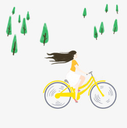 手绘小清新装饰插图夏日骑自行车素材