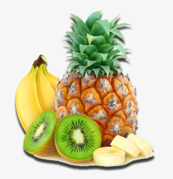 新鲜美味的水果香蕉菠萝和猕猴桃素材