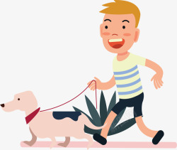 跑步遛狗的可爱孩子矢量图素材