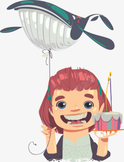 鲸鱼气球生日卡矢量图素材