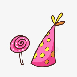 生日帽子与粉色棒棒糖矢量图素材