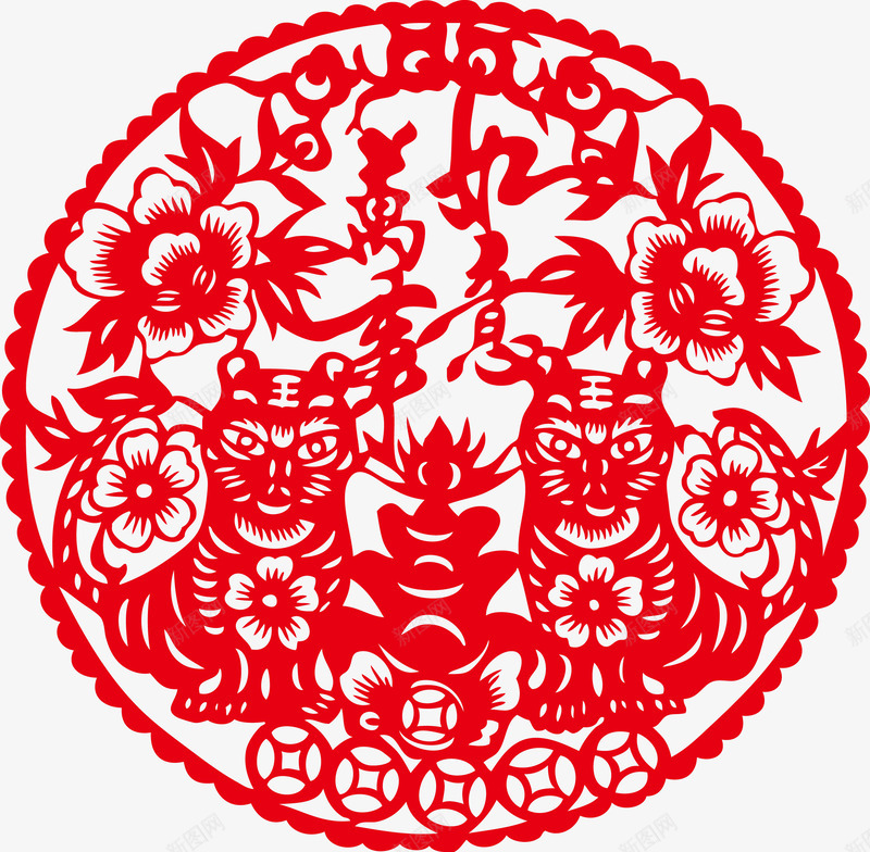 剪纸两只老虎万事如意png免抠素材_88icon https://88icon.com 万事如意 剪纸两只老虎万事如意 剪纸两只老虎万事如意矢量 矢量剪纸两只老虎
