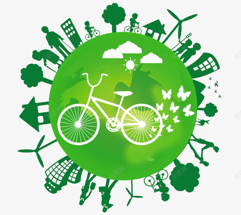 绿色小清新世界地球psd免抠素材_88icon https://88icon.com 世界卫生日 世界地球 人物 小清新 建筑 环保 绿色 绿色小清新世界地球