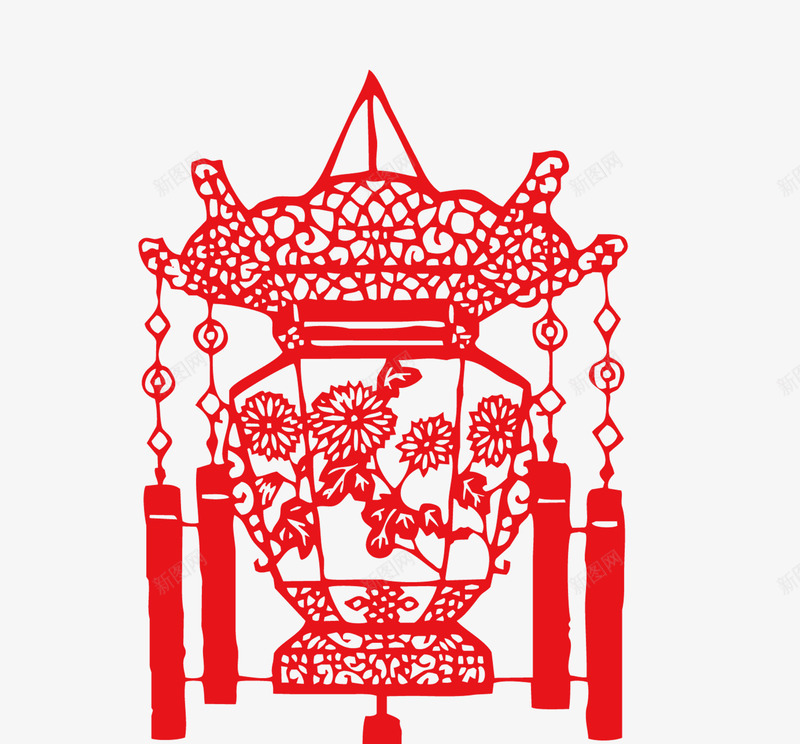 红色中国风剪纸灯笼png免抠素材_88icon https://88icon.com 中国风 剪纸 灯笼 红色