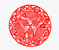 中国风红色鱼窗花剪纸素材