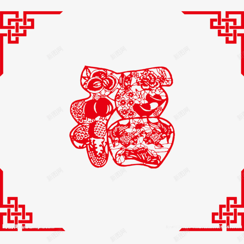 福字窗花剪纸psd免抠素材_88icon https://88icon.com 剪纸 新年 福利 窗花 红色