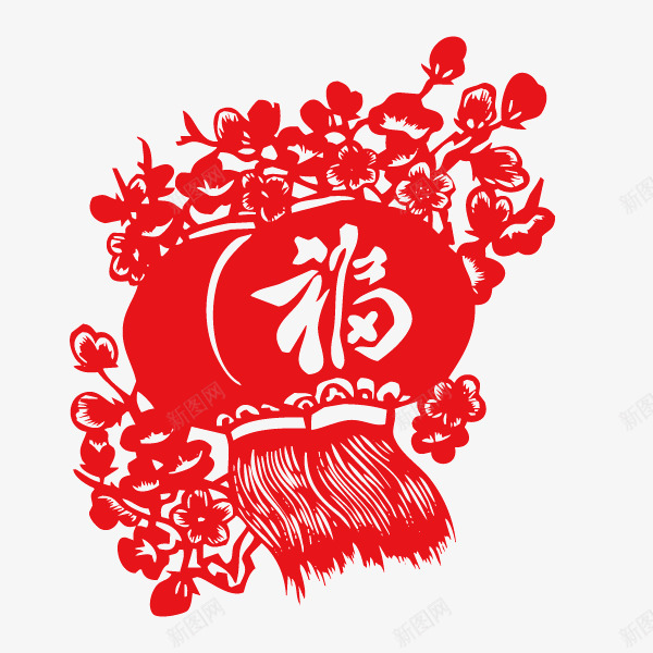 中国风福字剪纸png免抠素材_88icon https://88icon.com 中国风 传统 剪纸 福字 红色 装饰图案