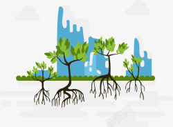 蓝色城市植树绿化素材