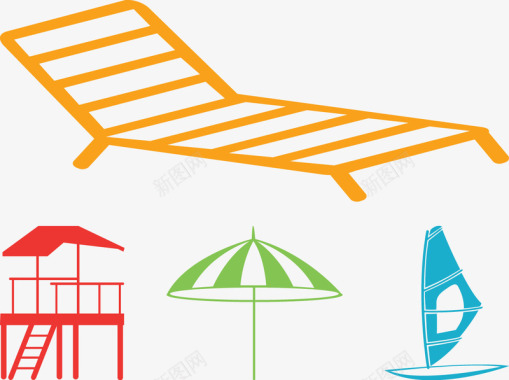 户外海边遮阳帽夏日休闲沙滩躺椅图标图标