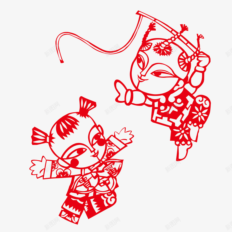 中国娃娃窗花剪纸png免抠素材_88icon https://88icon.com 中国剪纸 中国窗花 娃娃