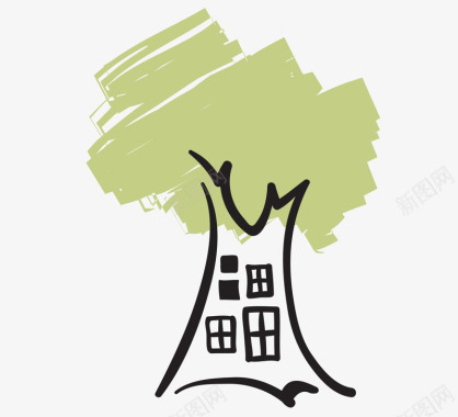 手绘环保房子建筑图标图标
