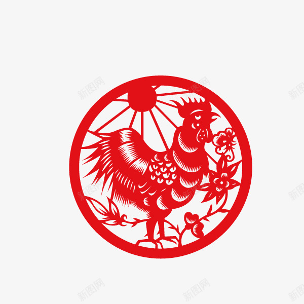 剪纸十二生肖鸡png免抠素材_88icon https://88icon.com 剪纸 十二生肖 鸡