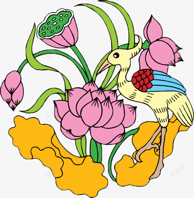 卡通莲花插画png免抠素材_88icon https://88icon.com 卡通 彩绘 手绘 插画 爱莲说 白鹭 莲叶 莲花 莲蓬