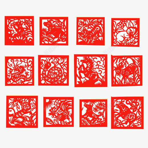 十二生肖剪纸片png免抠素材_88icon https://88icon.com 剪纸素材 十二生肖 属相 窗花素材 红色剪纸
