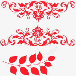 红色剪纸花纹分割线素材