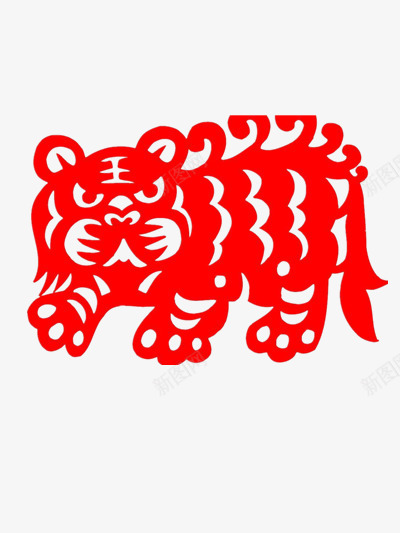 凶猛老虎的剪纸png免抠素材_88icon https://88icon.com 喜庆 小老虎剪纸 红色 背景