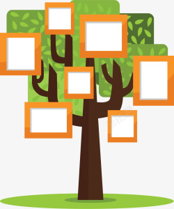 橘色相框家庭树照片墙矢量图素材