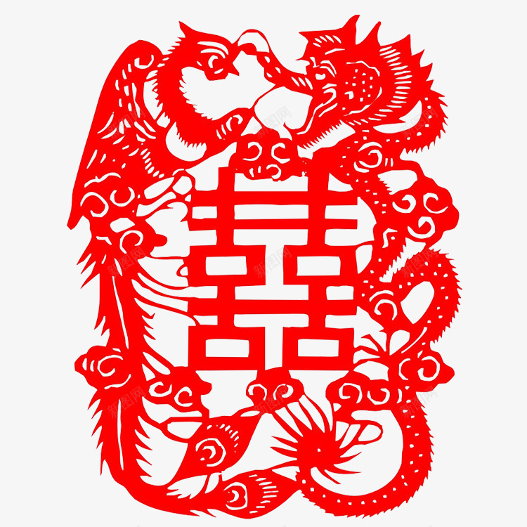 龙凤呈祥png免抠素材_88icon https://88icon.com 中国风 剪纸 喜字 龙凤