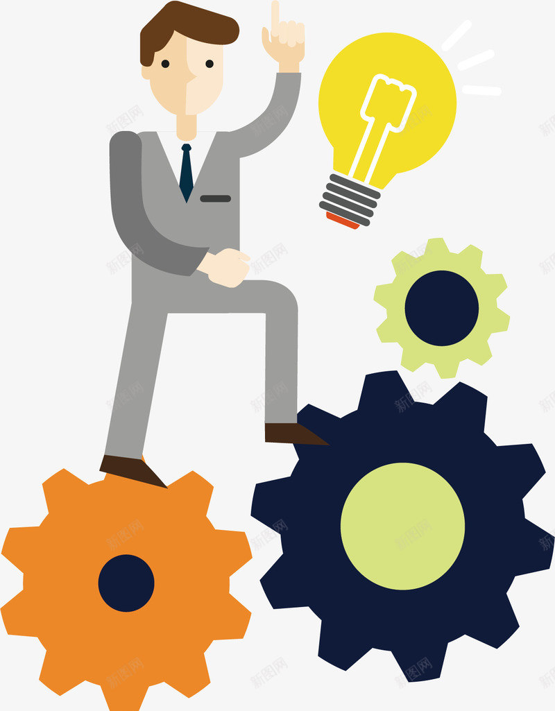 攀登齿轮png免抠素材_88icon https://88icon.com 商务小人 攀登齿轮 灯泡 齿轮