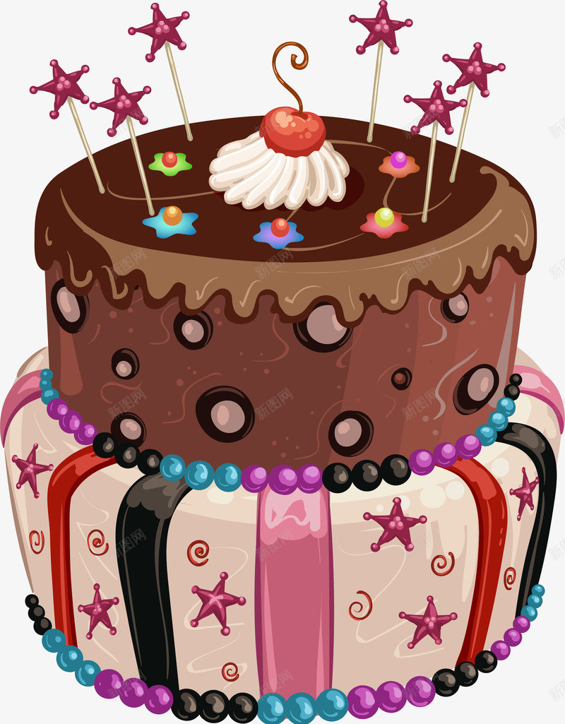 卡通双层生日蛋糕png免抠素材_88icon https://88icon.com 免抠PNG 卡通 双层蛋糕 巧克力蛋糕 生日蛋糕