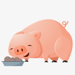 一只小猪在吃食物图矢量图素材