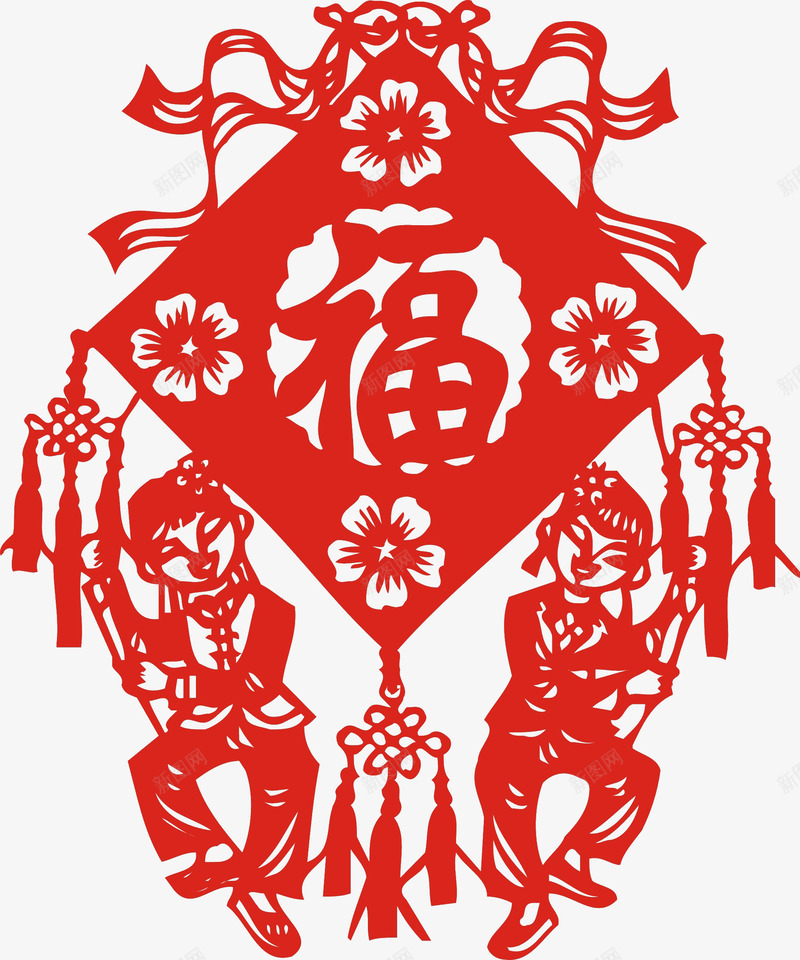 中国风福字新年剪纸png免抠素材_88icon https://88icon.com 中国风 新年元素 新年剪纸 民间剪纸 福字