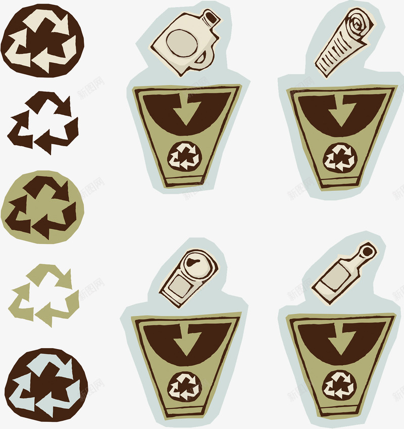 分类回收循环使用垃圾桶png免抠素材_88icon https://88icon.com 不要乱丢垃圾 丢垃圾 分类回收 循环使用 绿色环保