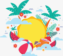 海边夏日水果海报矢量图素材
