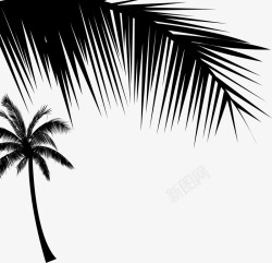 手绘黑色夏日风景椰子树素材