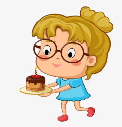 卡通拿着蛋糕的女孩素材