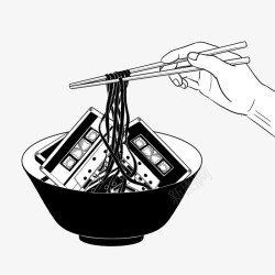用筷子夹住碗里的磁带素材