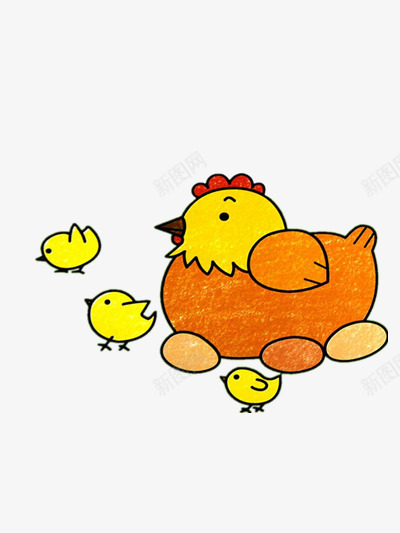 鸡妈妈和她的孩子们png免抠素材_88icon https://88icon.com 卡通 温馨 鸡蛋 黄色